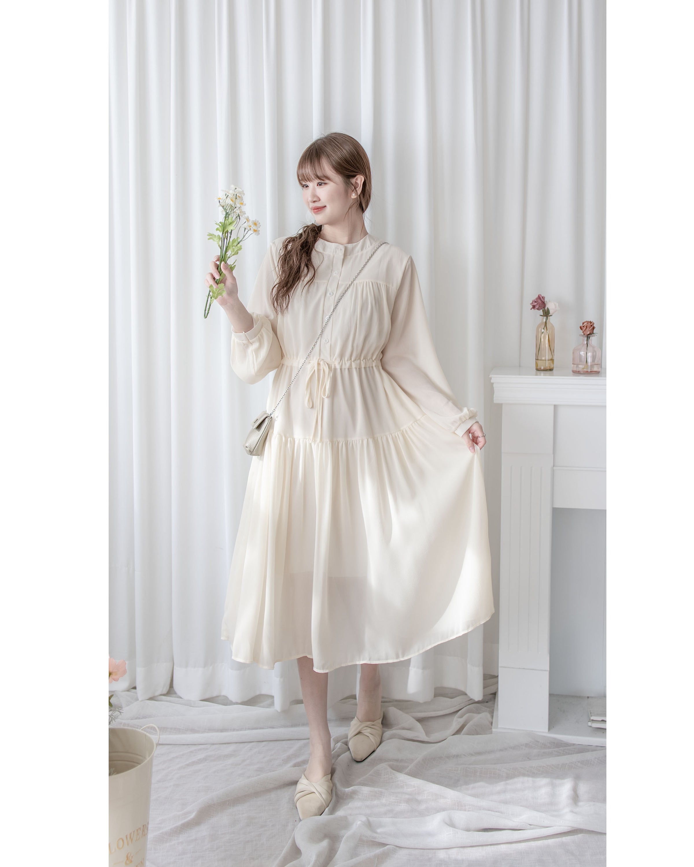 Alice Dress 雪紡飄逸圓領排釦連身裙/ DS1055 (pre-order 1月25截單)