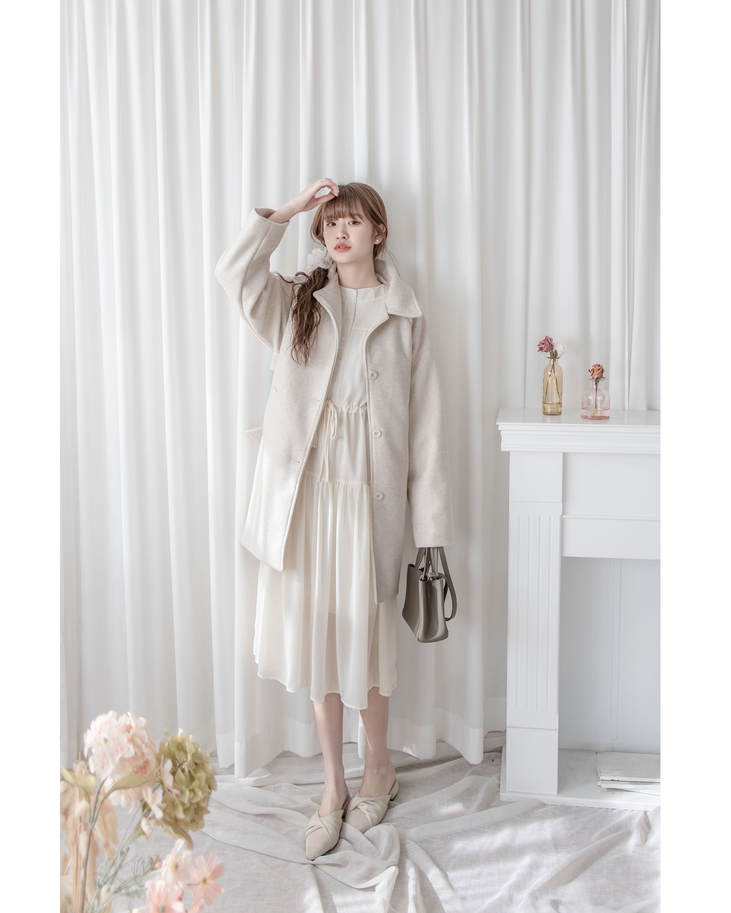 Alice Dress 雪紡飄逸圓領排釦連身裙/ DS1055 (pre-order 1月25截單)