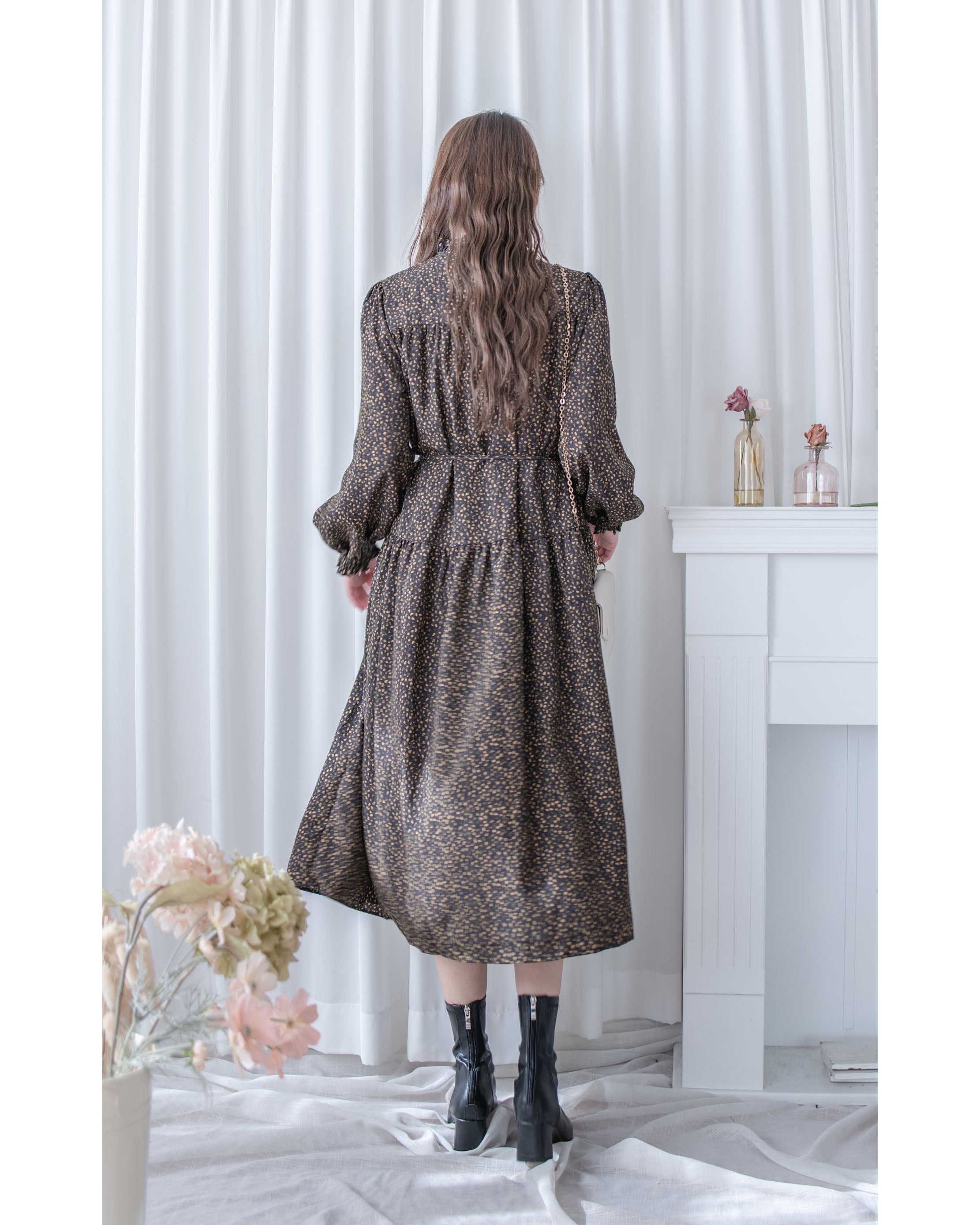 French Dress 法式碎石紋胸前皺褶裙 / DS1053