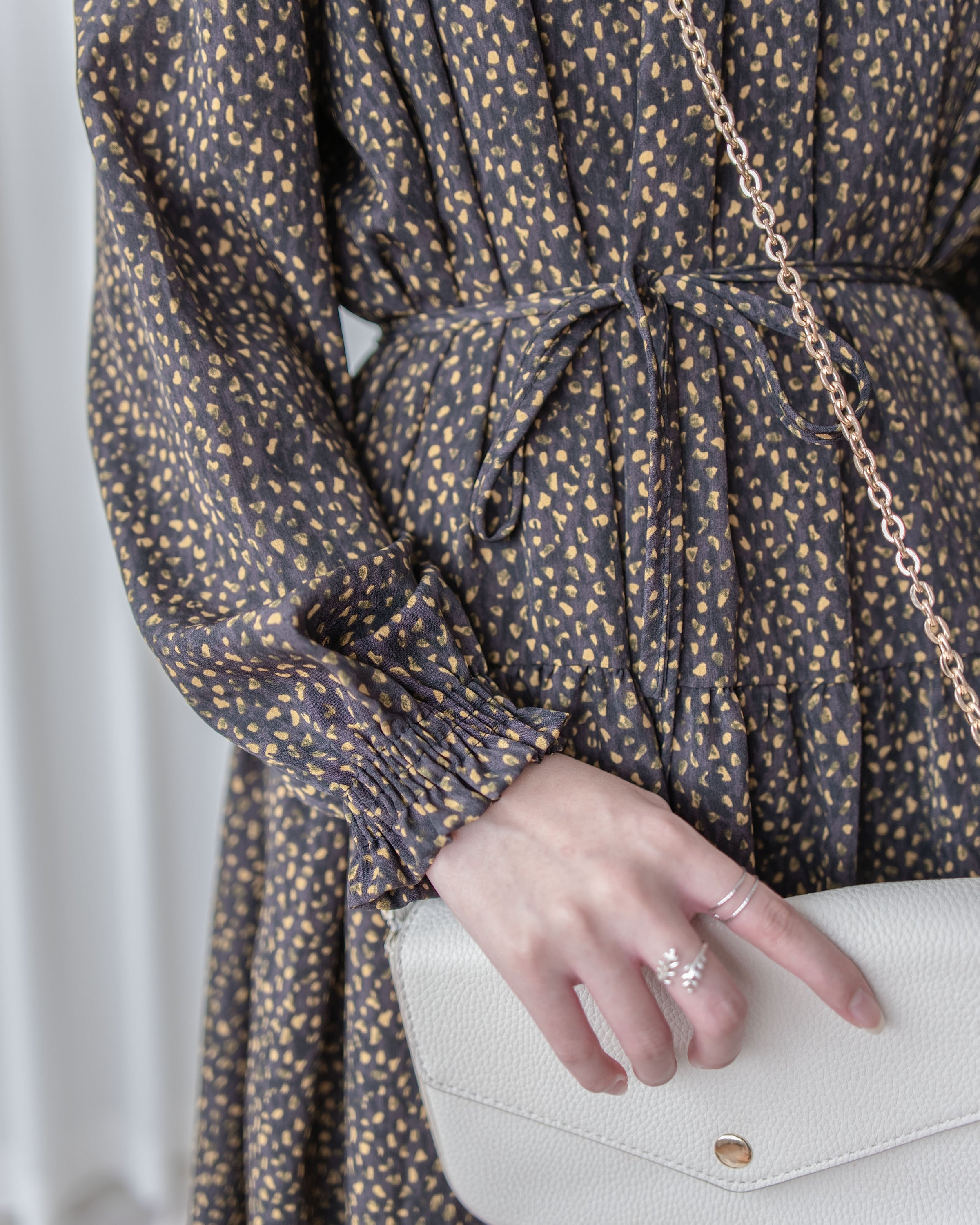 French Dress 法式碎石紋胸前皺褶裙 / DS1053