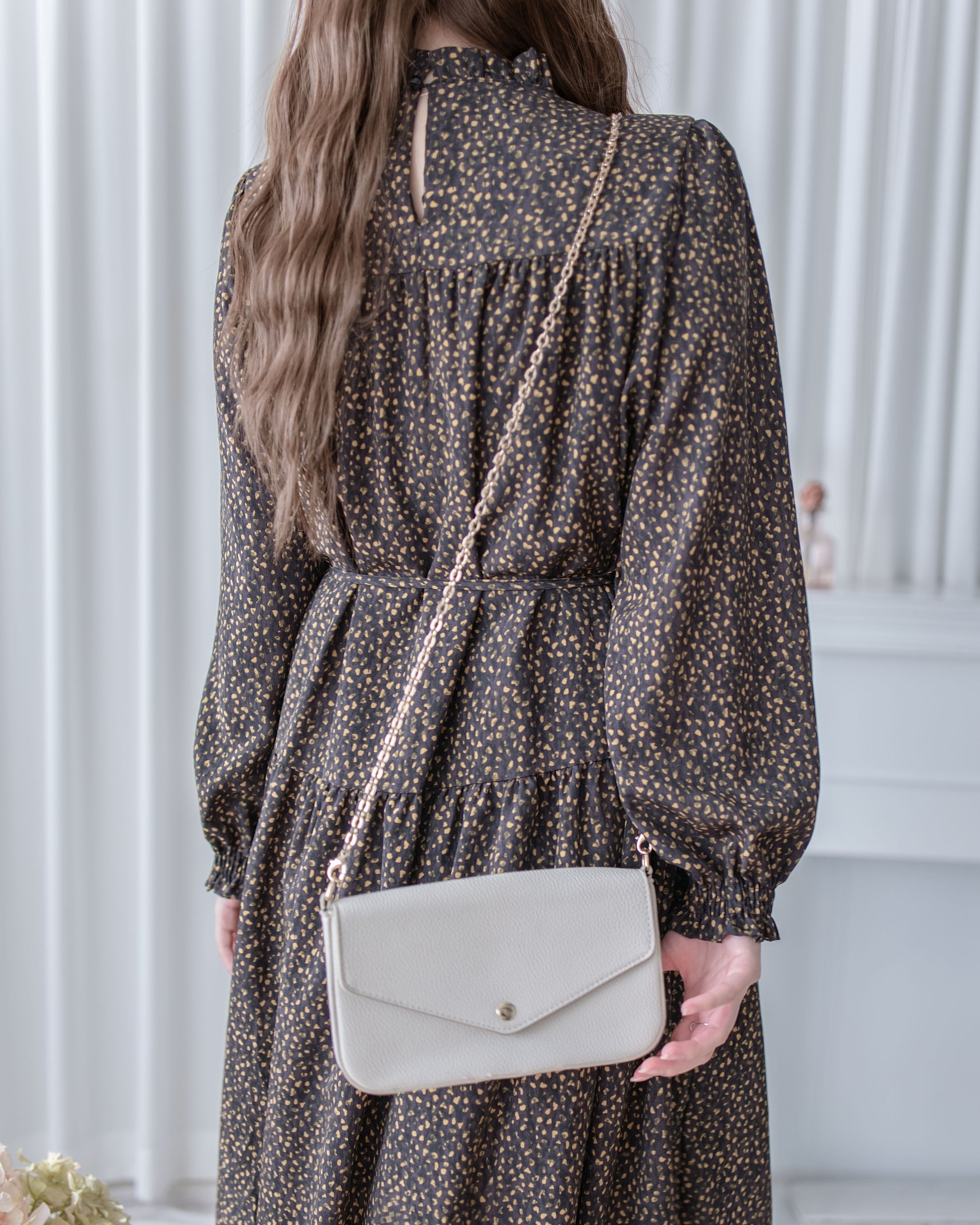 French Dress 法式碎石紋胸前皺褶裙 / DS1053