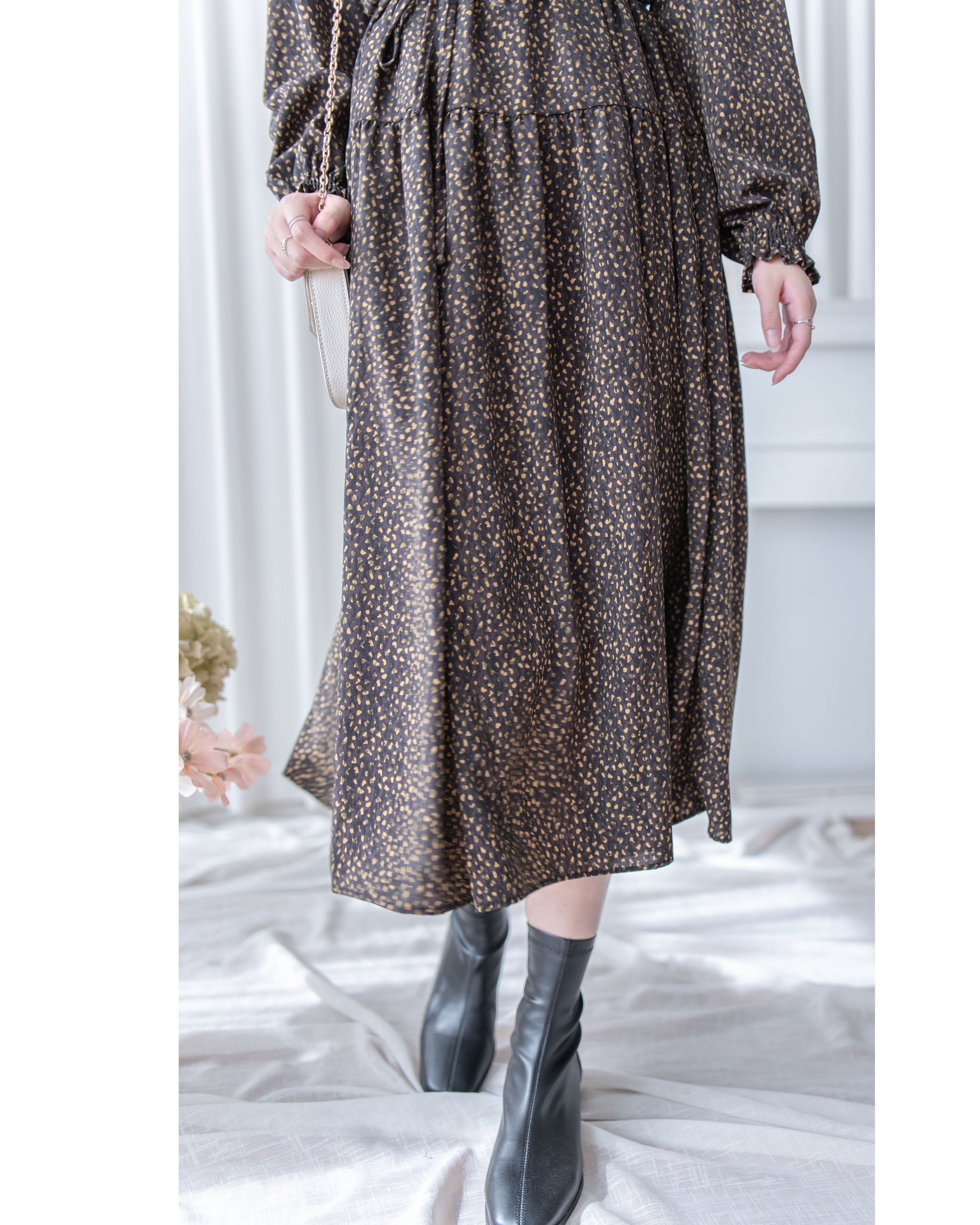 French Dress 法式碎石紋胸前皺褶裙 / DS1053