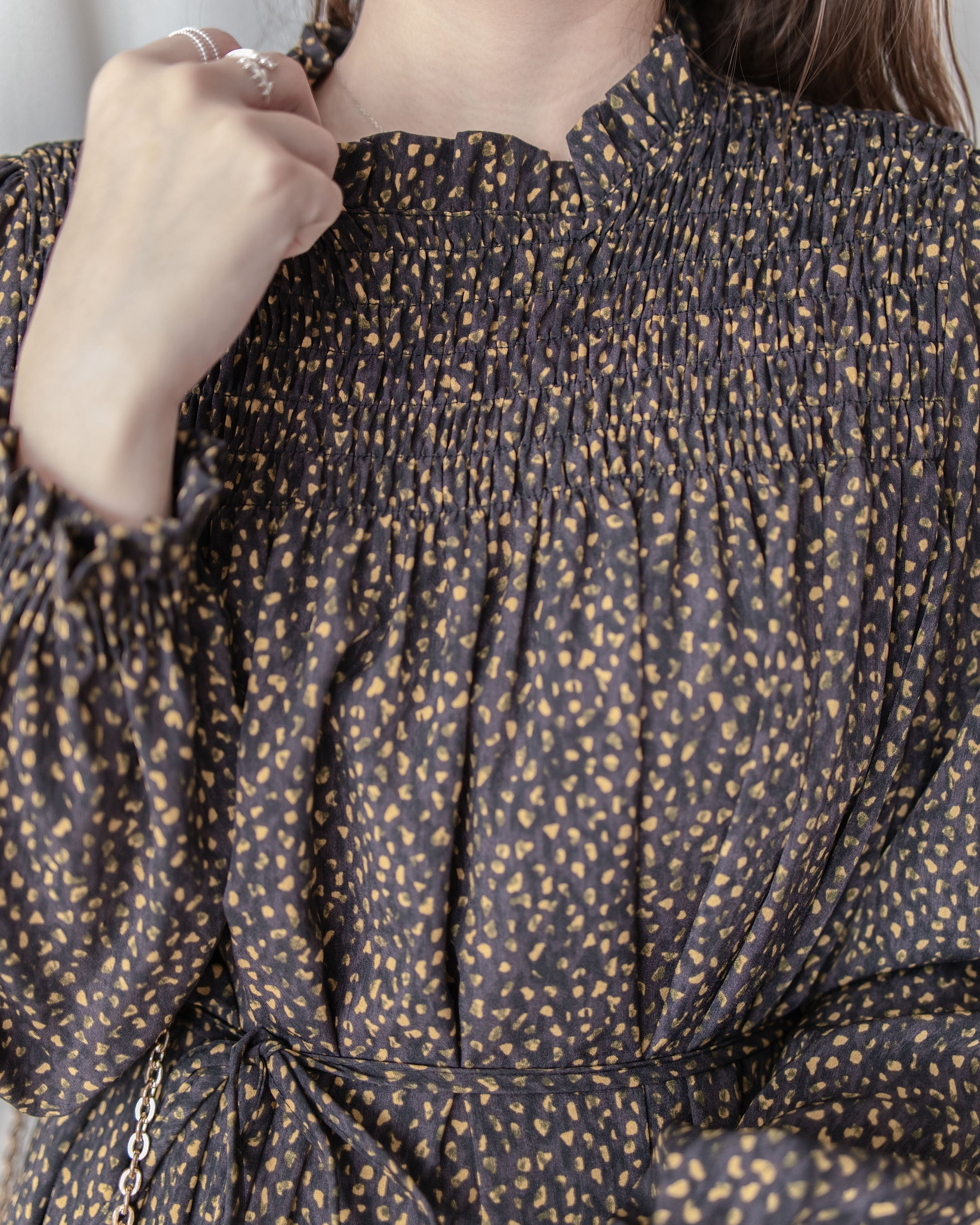 French Dress 法式碎石紋胸前皺褶裙 / DS1053