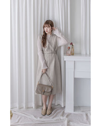 Ruffle Collar Top 直條紋皺褶微光澤感上衣/ TP9205 (pre-order ivory)