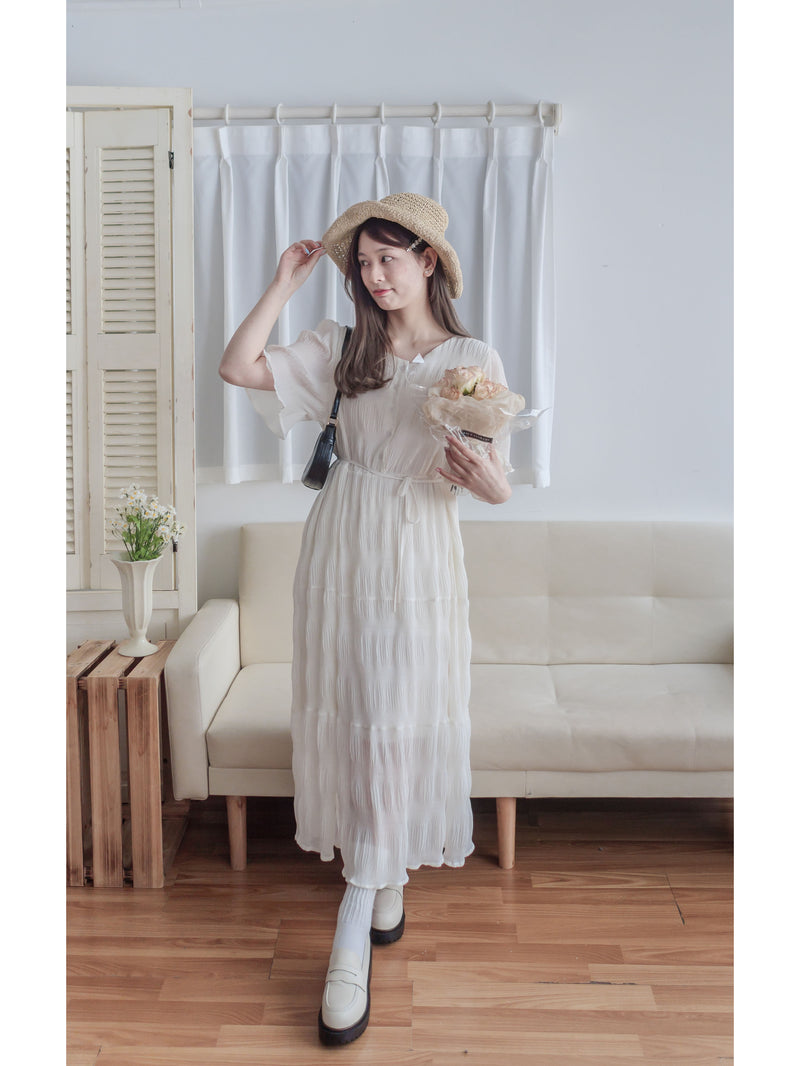 Patterned Lace Dress 格紋通花感修腰連身裙/ DS9861