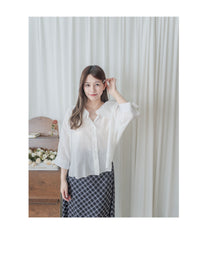 Ruffle Cotton Top 荷葉領口恤衫設計感棉上衣/ BU9095