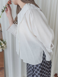 Ruffle Cotton Top 荷葉領口恤衫設計感棉上衣/ BU9095