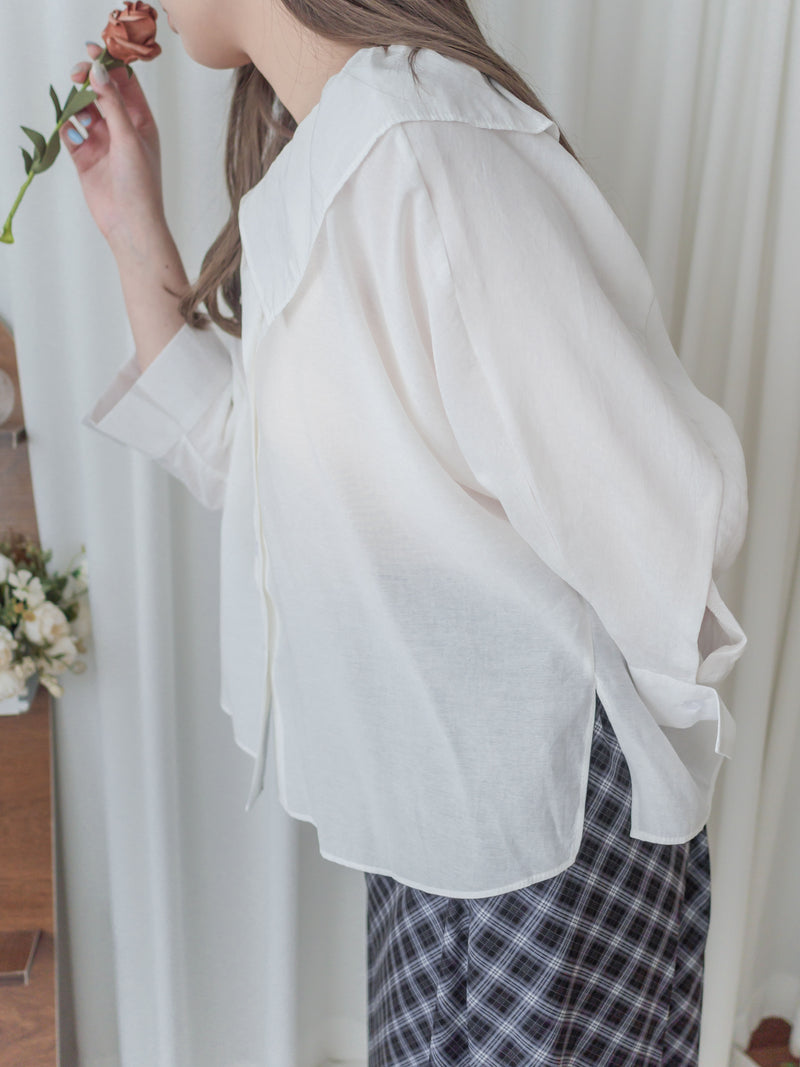 Ruffle Cotton Top 荷葉領口恤衫設計感棉上衣/ BU9095