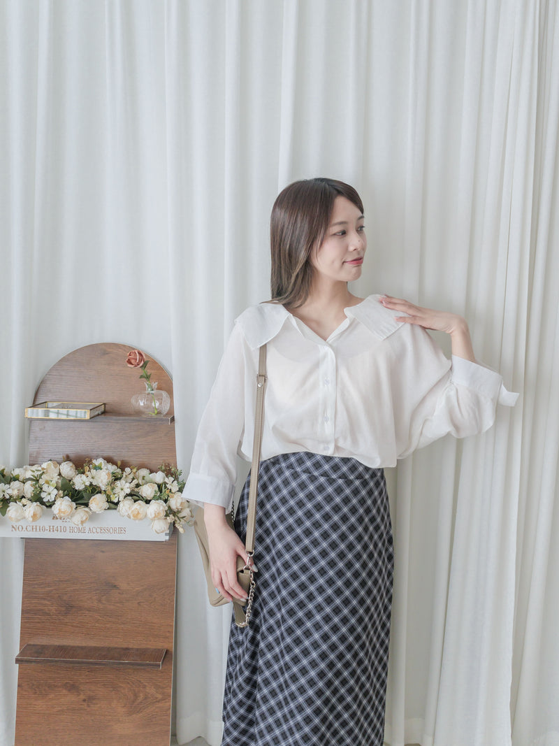 Ruffle Cotton Top 荷葉領口恤衫設計感棉上衣/ BU9095