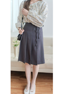 Ribbon Pleated Skirt 長度剛好腰身修身顯瘦百褶裙/ SK8876