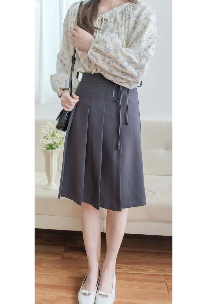 Ribbon Pleated Skirt 長度剛好腰身修身顯瘦百褶裙/ SK8876