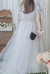 Veil Floral Dress 蝴蝶領口拼紗外層印花傘形連身裙/ DS9855