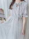 Veil Floral Dress 蝴蝶領口拼紗外層印花傘形連身裙/ DS9855