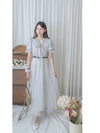 Veil Floral Dress 蝴蝶領口拼紗外層印花傘形連身裙/ DS9855