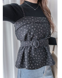 Floral Set 黑色內搭碎花吊帶背心上衣套裝/ SE8101 （pre-order 1月25截單）