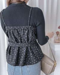 Floral Set 黑色內搭碎花吊帶背心上衣套裝/ SE8101 （pre-order 1月25截單）