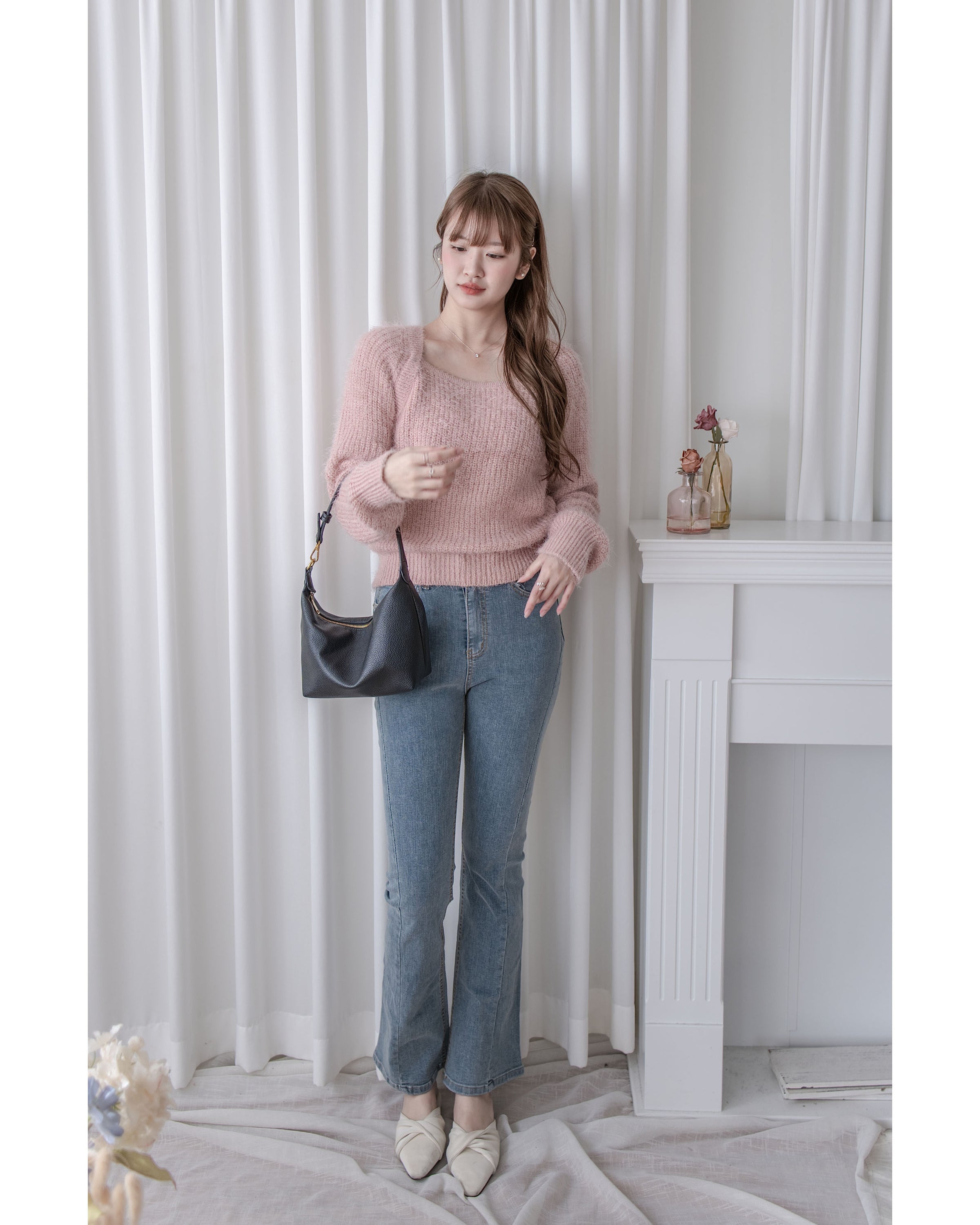 Square collar Mellow Top 顯鎖骨方領親膚針織上衣/ KT8192 (pre-order ivory/softpink 1月25截單)