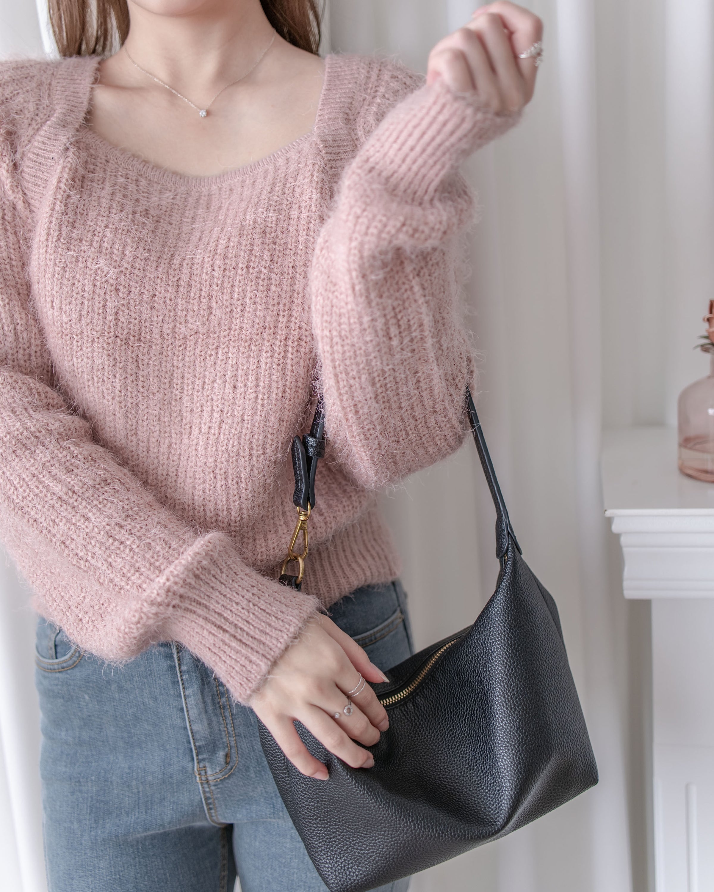 Square collar Mellow Top 顯鎖骨方領親膚針織上衣/ KT8192 (pre-order ivory/softpink 1月25截單)