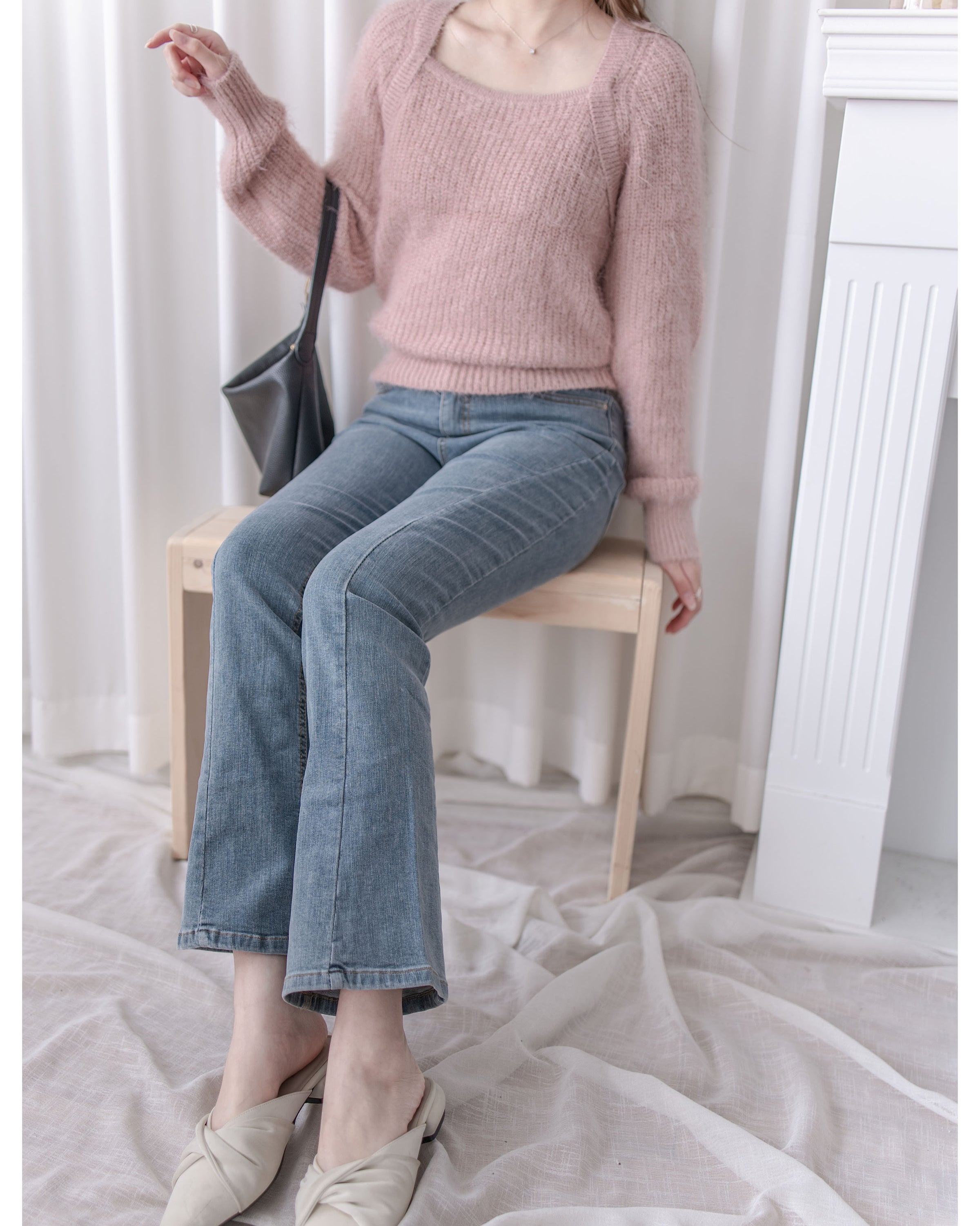 Square collar Mellow Top 顯鎖骨方領親膚針織上衣/ KT8192 (pre-order ivory/softpink 1月25截單)