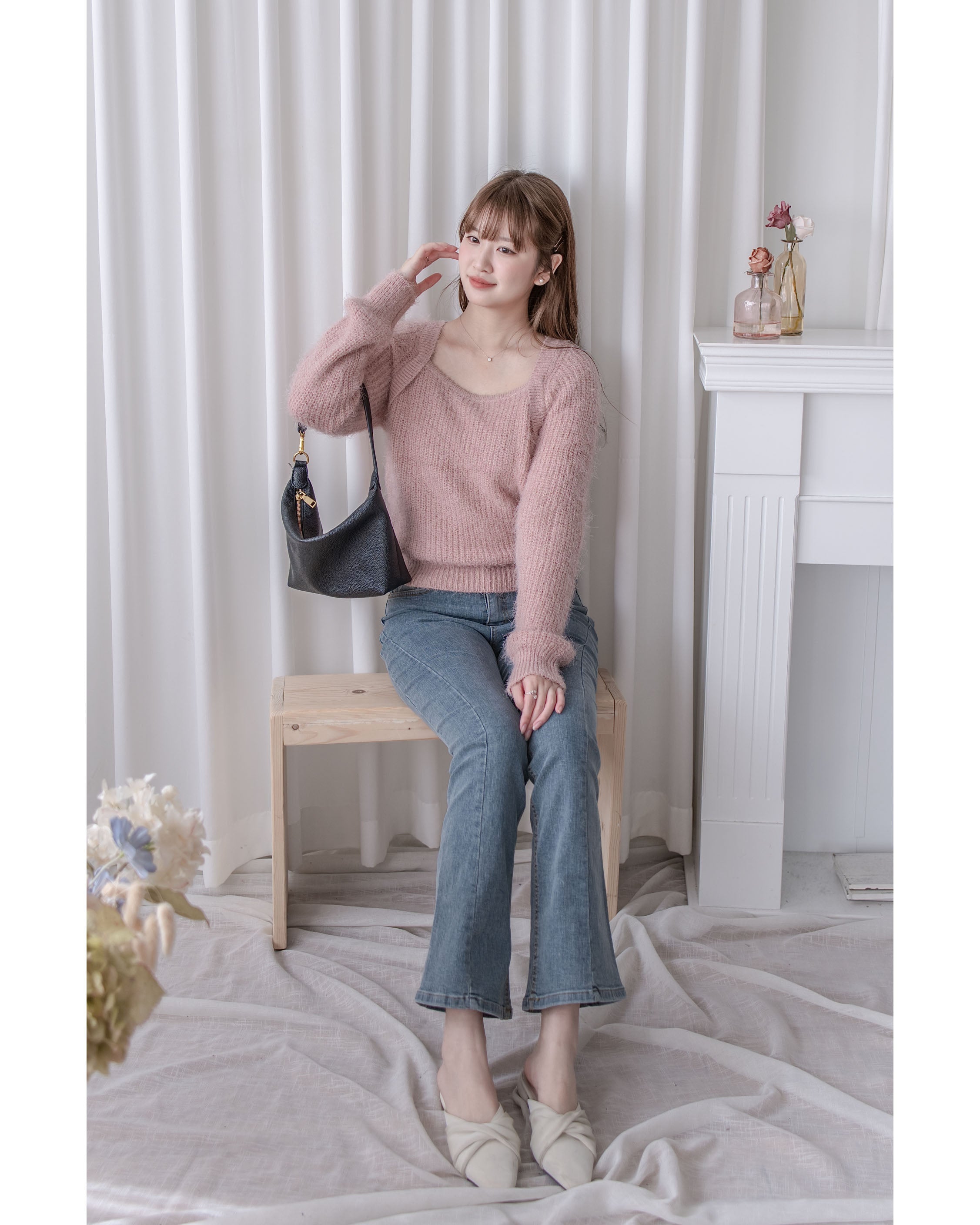 Square collar Mellow Top 顯鎖骨方領親膚針織上衣/ KT8192 (pre-order ivory/softpink 1月25截單)