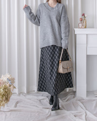 Rhombus Skirt 菱格紋隱形鬆緊帶A字裙/ SK8925 (pre-order Black 1月25截單)