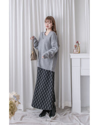 Rhombus Skirt 菱格紋隱形鬆緊帶A字裙/ SK8925 (pre-order Black 1月25截單)