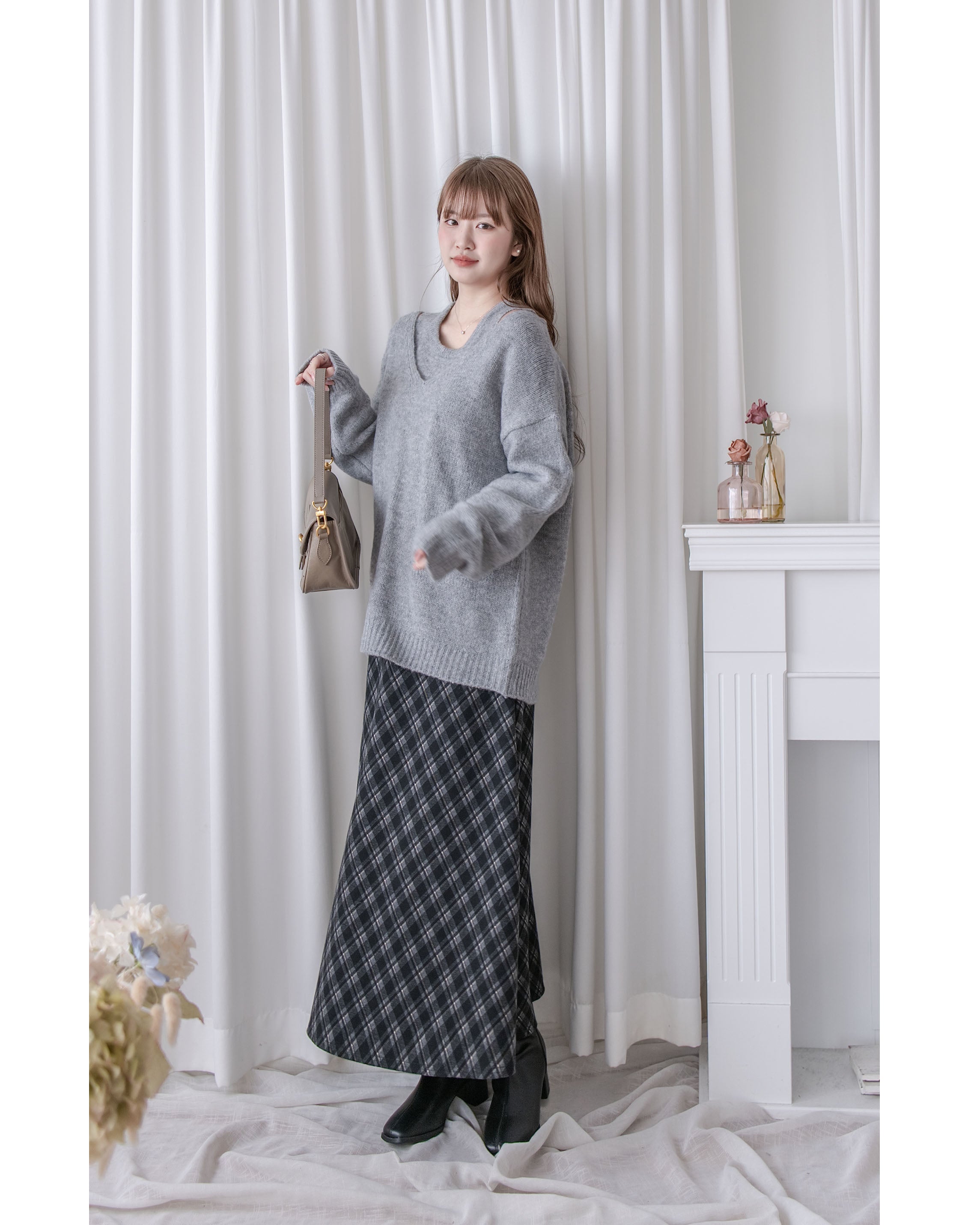 Rhombus Skirt 菱格紋隱形鬆緊帶A字裙/ SK8925 (pre-order Black 1月25截單)