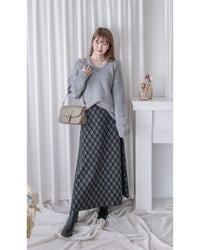 Rhombus Skirt 菱格紋隱形鬆緊帶A字裙/ SK8925 (pre-order Black 1月25截單)