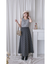 Rhombus Skirt 菱格紋隱形鬆緊帶A字裙/ SK8925 (pre-order Black 1月25截單)