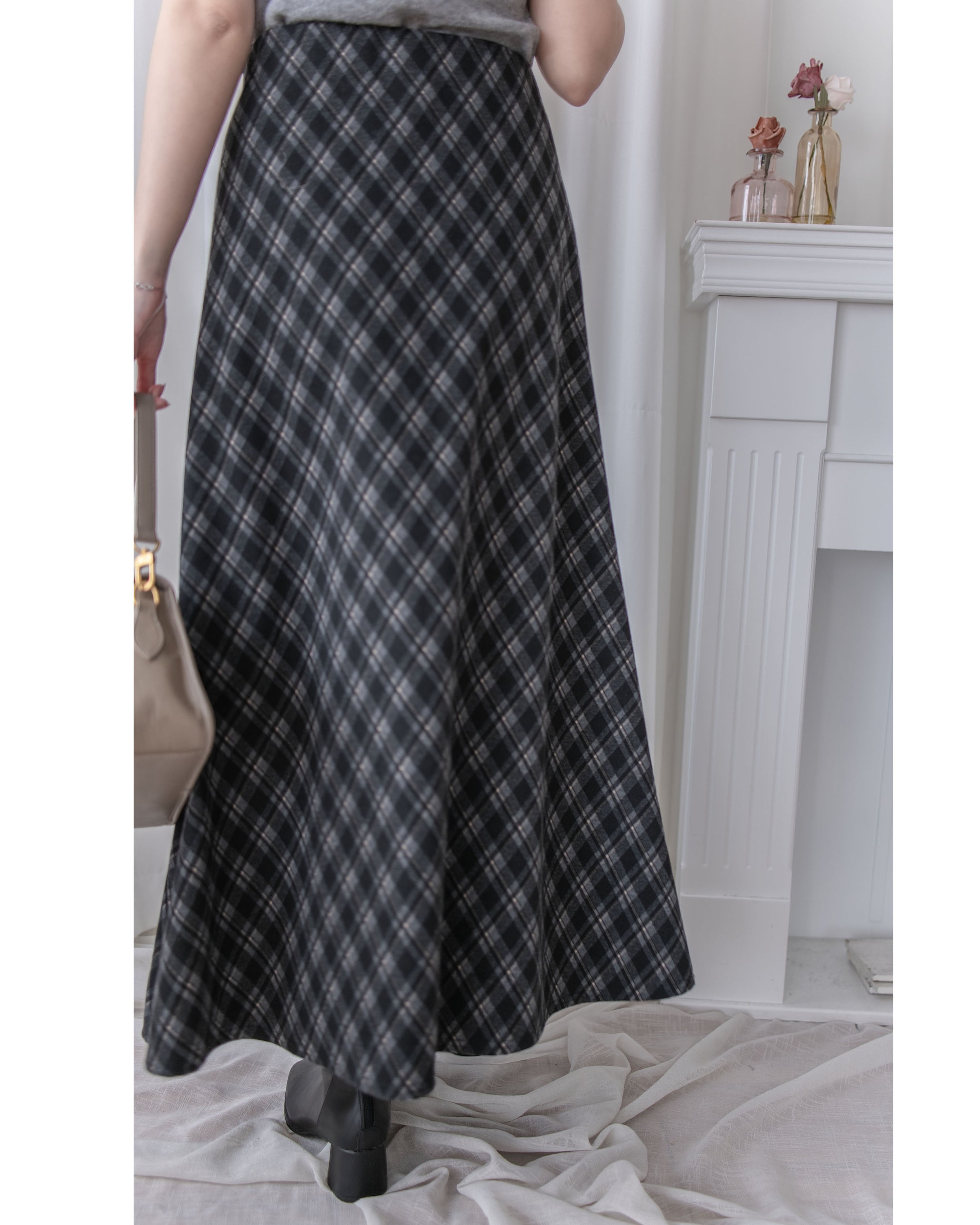 Rhombus Skirt 菱格紋隱形鬆緊帶A字裙/ SK8925 (pre-order Black 1月25截單)