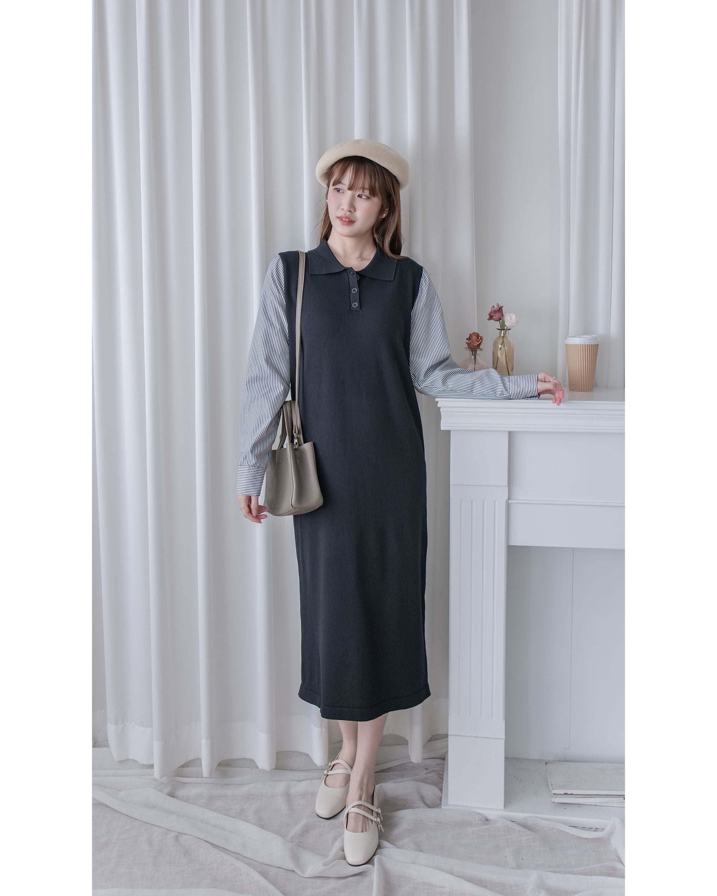 Spliced Dress 假兩件拼接條紋針織連衣裙 / DS1050