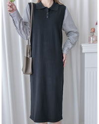 Spliced Dress 假兩件拼接條紋針織連衣裙 / DS1050