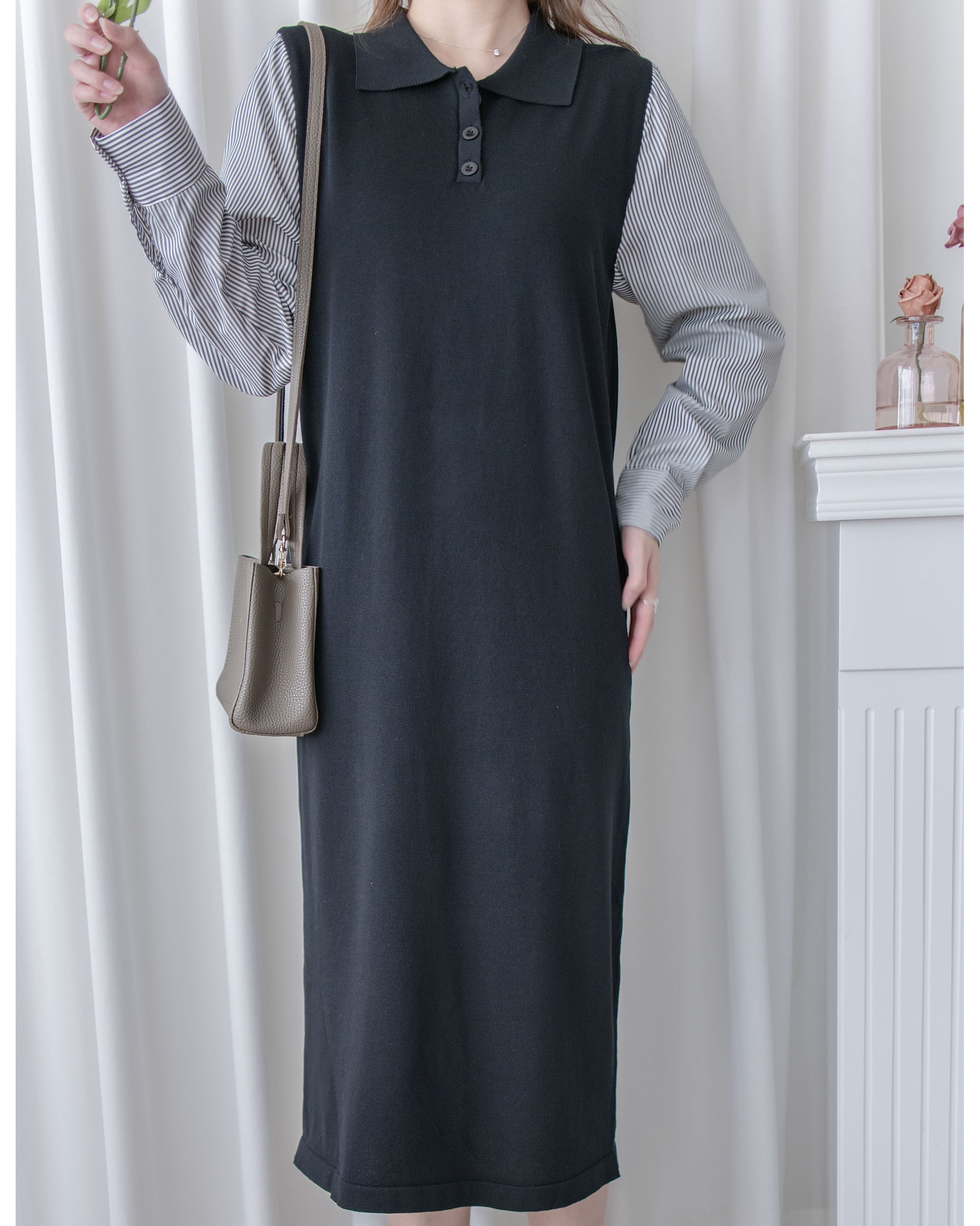 Spliced Dress 假兩件拼接條紋針織連衣裙 / DS1050