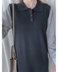 Spliced Dress 假兩件拼接條紋針織連衣裙 / DS1050