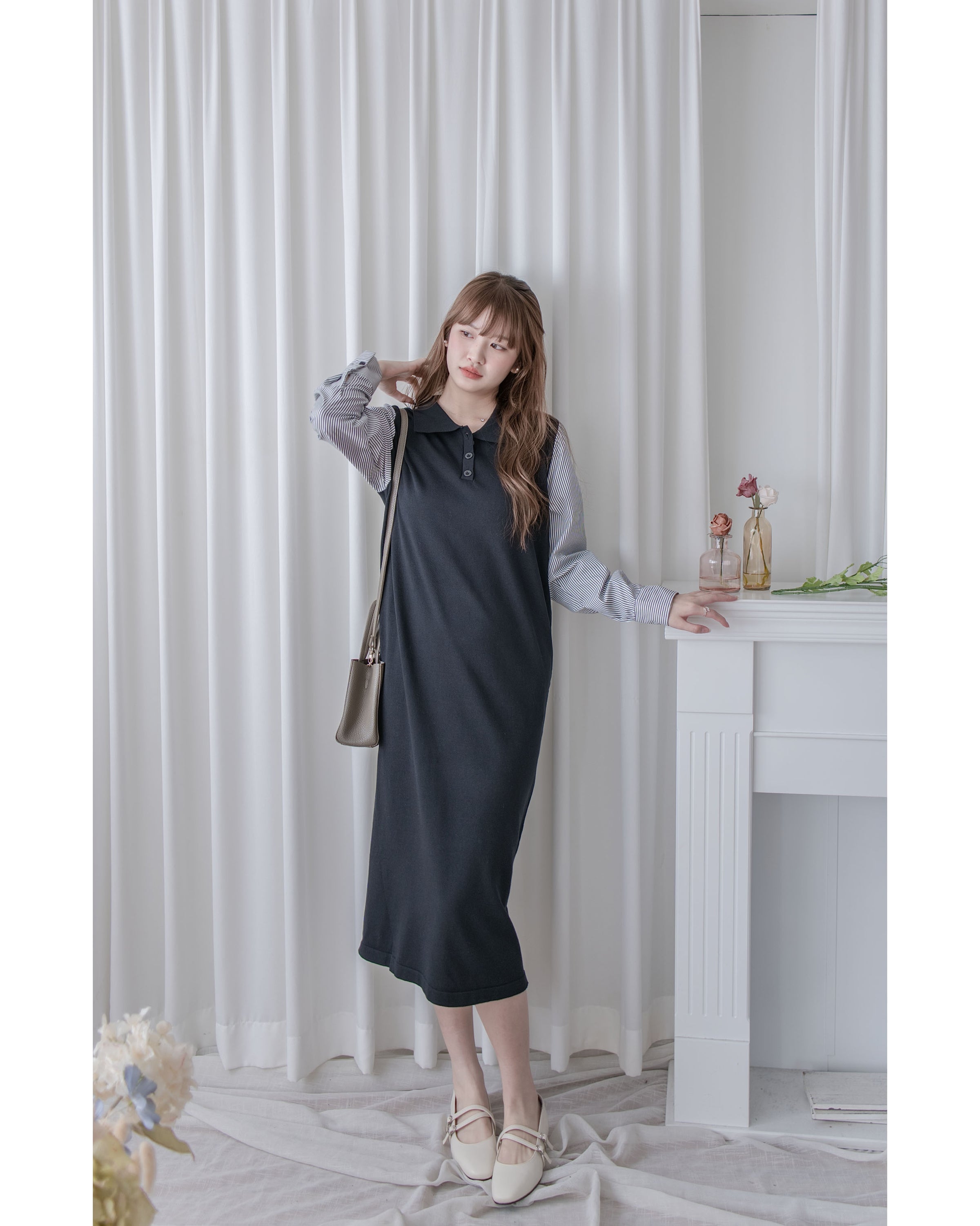 Spliced Dress 假兩件拼接條紋針織連衣裙 / DS1050