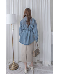 Denim Blouse 水洗牛仔一物兩用上衣（附送腰帶）/ BU9128
