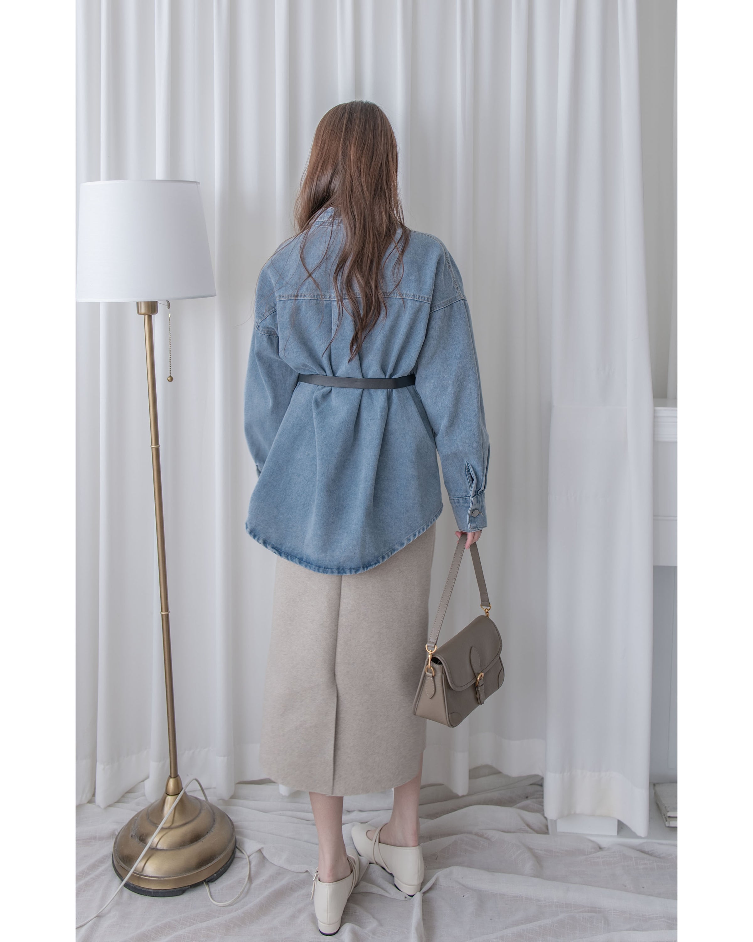 Denim Blouse 水洗牛仔一物兩用上衣（附送腰帶）/ BU9128