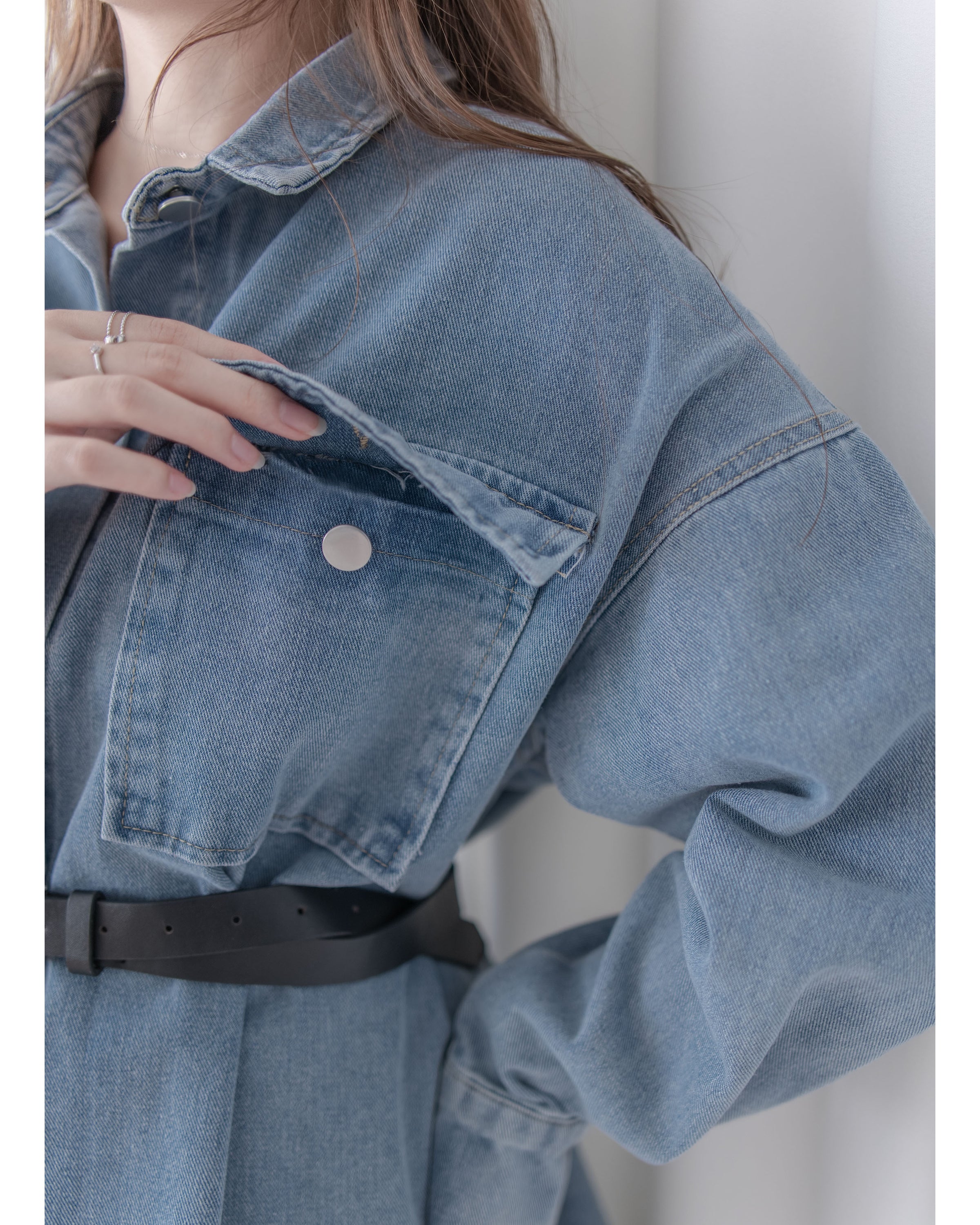 Denim Blouse 水洗牛仔一物兩用上衣（附送腰帶）/ BU9128