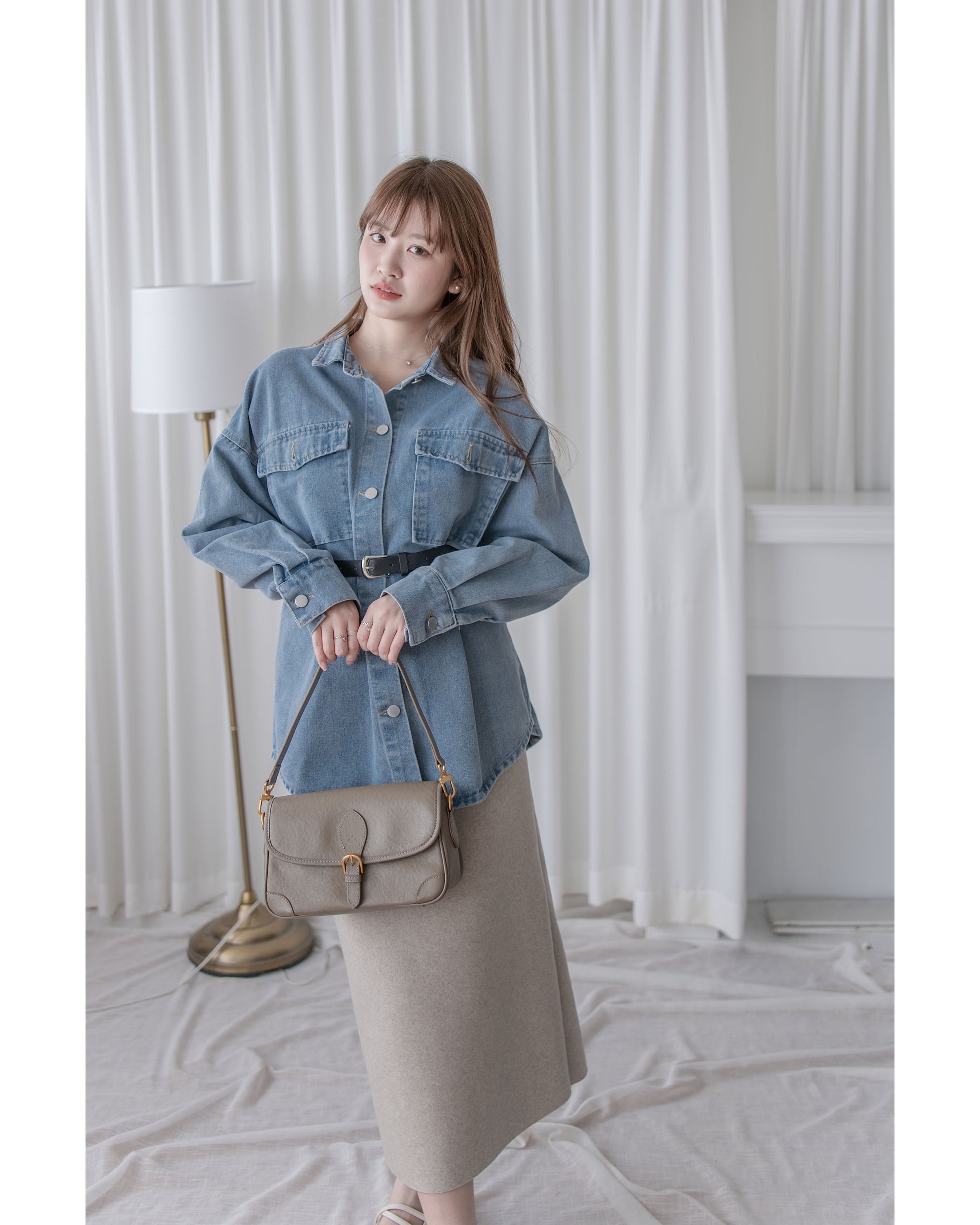 Denim Blouse 水洗牛仔一物兩用上衣（附送腰帶）/ BU9128