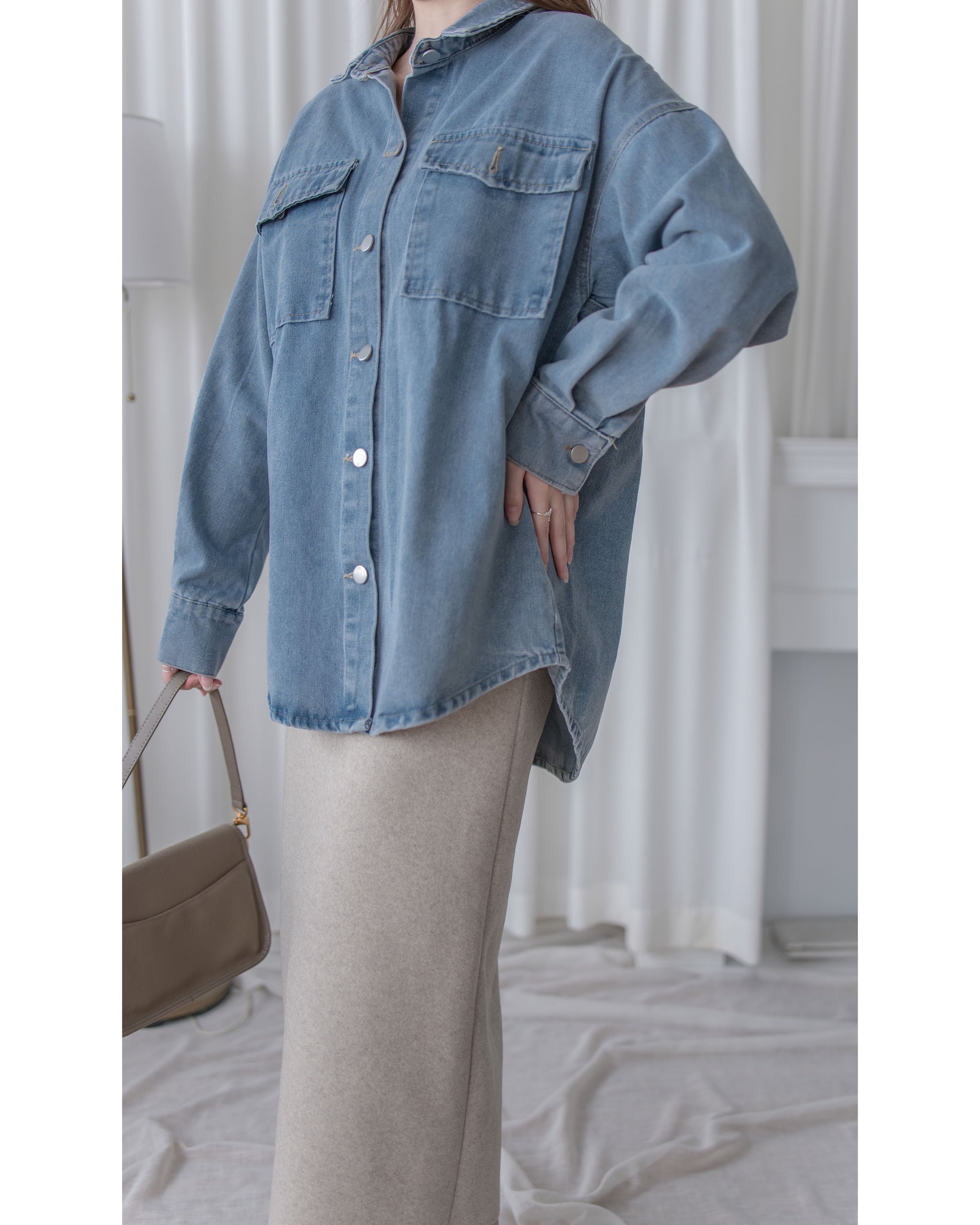 Denim Blouse 水洗牛仔一物兩用上衣（附送腰帶）/ BU9128