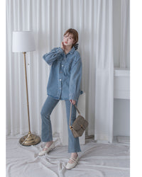 Denim Blouse 水洗牛仔一物兩用上衣（附送腰帶）/ BU9128