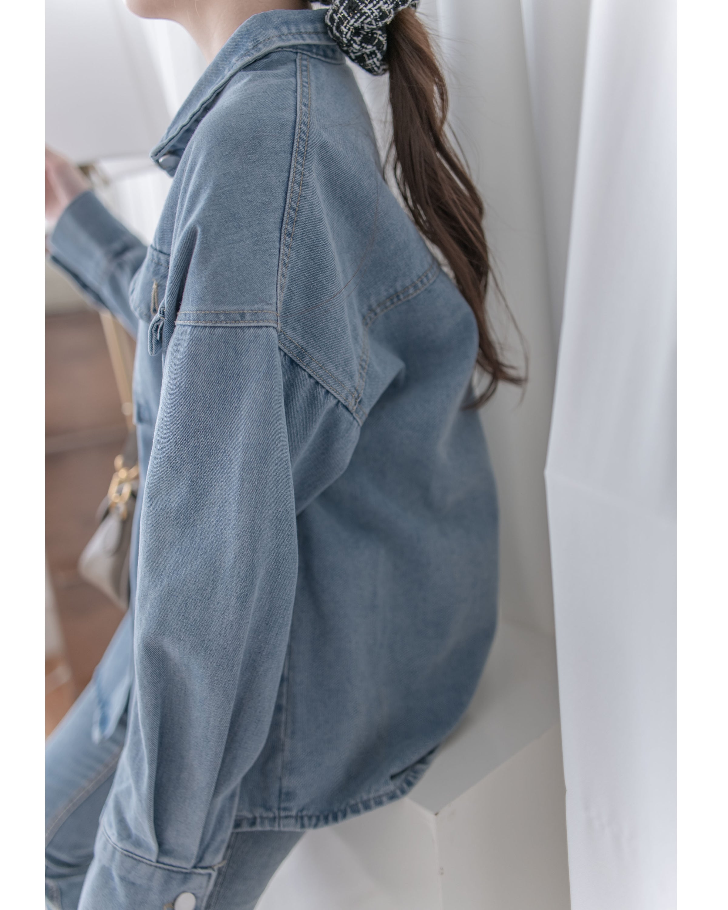Denim Blouse 水洗牛仔一物兩用上衣（附送腰帶）/ BU9128