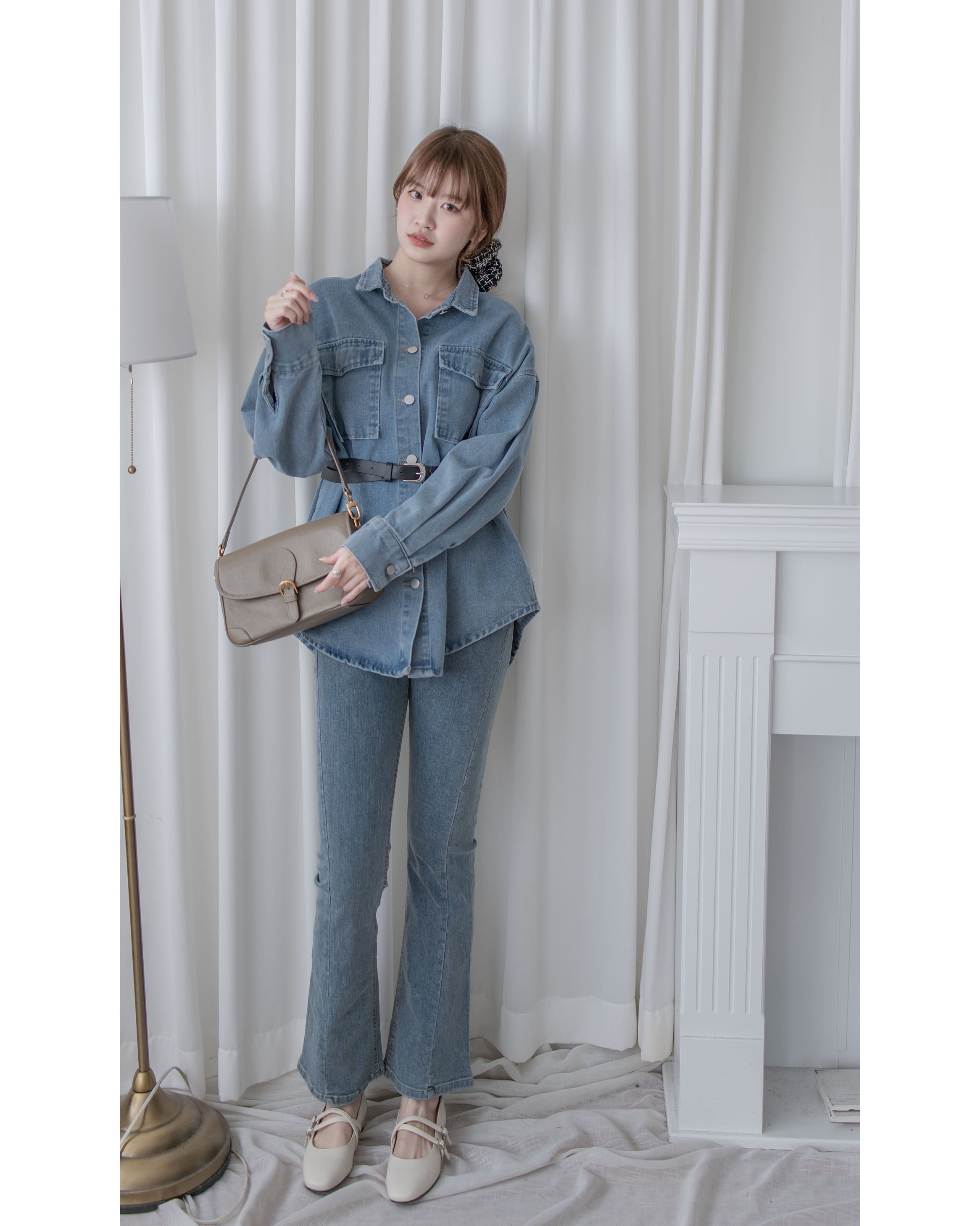 Denim Blouse 水洗牛仔一物兩用上衣（附送腰帶）/ BU9128