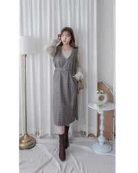 Check Vest Dress 格紋微開衩直身背心裙/ DS1051（pre-order 1月25截單)