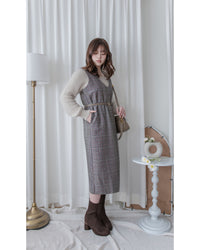 Check Vest Dress 格紋微開衩直身背心裙/ DS1051（pre-order 1月25截單)
