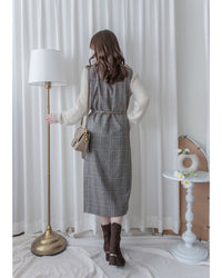 Check Vest Dress 格紋微開衩直身背心裙/ DS1051（pre-order 1月25截單)