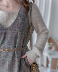 Check Vest Dress 格紋微開衩直身背心裙/ DS1051（pre-order 1月25截單)