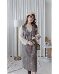 Check Vest Dress 格紋微開衩直身背心裙/ DS1051（pre-order 1月25截單)