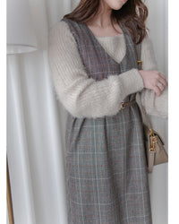 Check Vest Dress 格紋微開衩直身背心裙/ DS1051（pre-order 1月25截單)