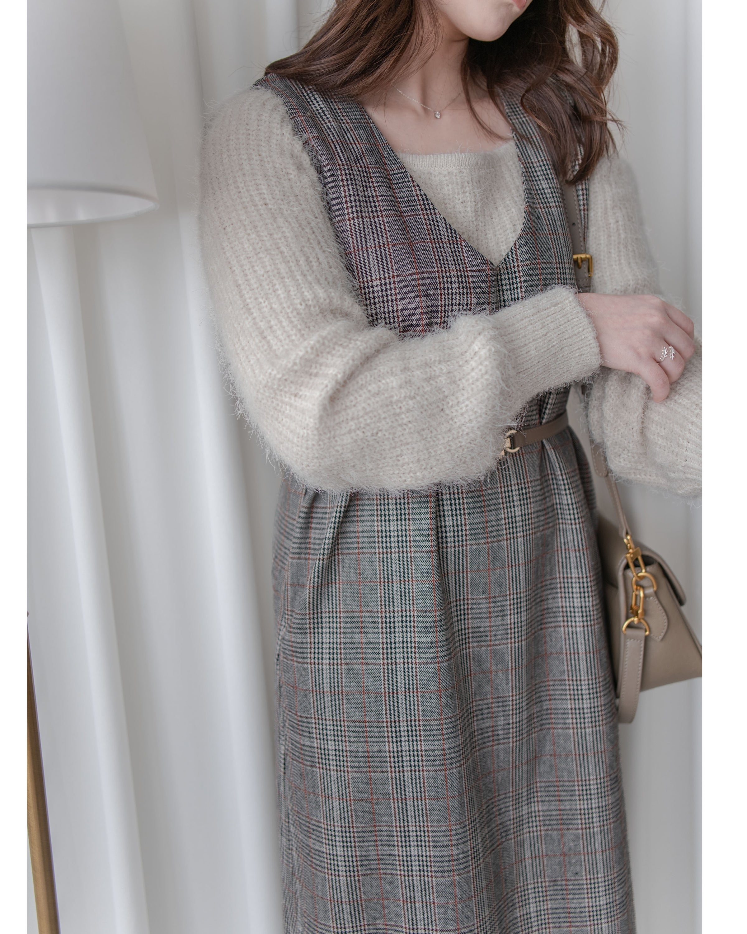 Check Vest Dress 格紋微開衩直身背心裙/ DS1051（pre-order 1月25截單)
